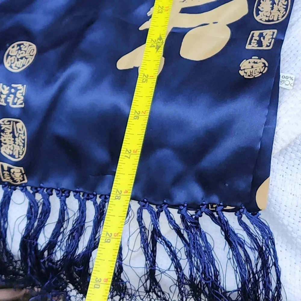 Vintage Asian silk fringed‎ scarf/ shawl